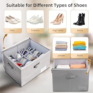 WishJazz 2 Pack Shoe Organizer for Closet, Adjustable Dividers for Shoe Storage Boxes, Large Shoe Storage Bins with Clear Cover, Foldable Shoe Holder for sandal organizer, Fits 24 Pairs, Gray WishJazz 2 Pack Shoe Organizer for Closet Adjustable Dividers for Shoe Storage Boxes Large Shoe Storage Bins with Clear Cover Foldable Shoe Holder for sandal organizer Fits 24 Pairs Gray