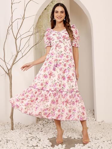 Image of Miss Chase Women's Round Neck Sleeveless Polyester Ruffled Knee- Length Dress