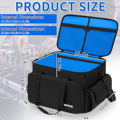 Image of IBVIVIC Cable File Bag With Adjustable Dividers Dj Gig Bag for Cables, Cords,DJ Gear,Sound Instrument and Accessories 16L x 11W x 12H inch, Blue