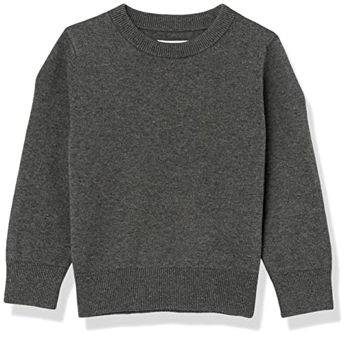 Amazon Essentials Boys Cotton Uniform Crewneck Pullover Sweater Charcoal Heather Large
