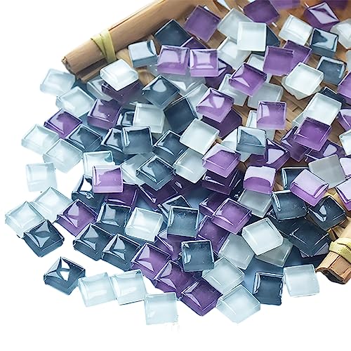 Mosaic Tiles 225 Pieces / 200 g Pack of Crystal Glass Mosaic Mosaic Tile Supplies for Home Decoration, DIY Crafts, Plates, Picture Frames, Flowerpots – 1x1 cm Square Tiles (Purple Gray White)