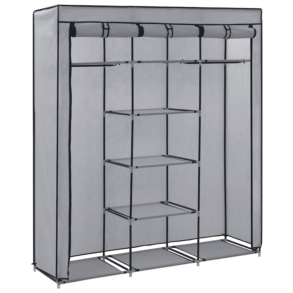 Tragbarer Textilschrank mit Regalen und Stangen, grau, 150 x 45 x 175 cm