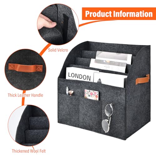 Dewocke Zeitschriftenständer Modern, Abnehmbare 4-lagige Trennwand Zeitschriftensammler, Bücherkorb Treppenkorb, Aufbewahrungsständer für große Filz-Zeitungskörbe, Lager für Haus und Büro, Dunkelgrau