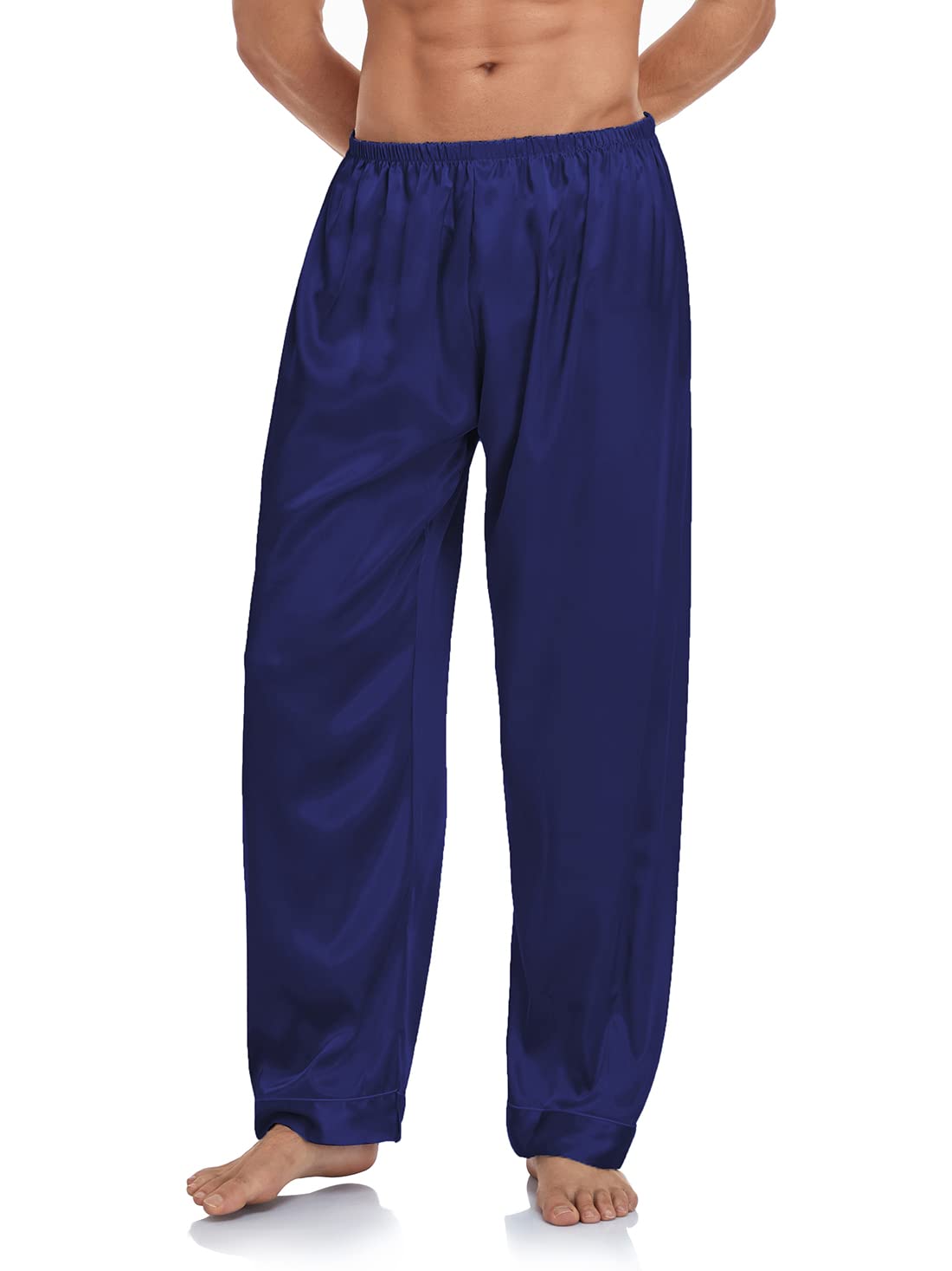 Wantschun Mens Satin Silk Sleepwear Pyjamas Pants Nightwear Loungewear Pajamas Bottom Trousers Navy Blue UK XXXL