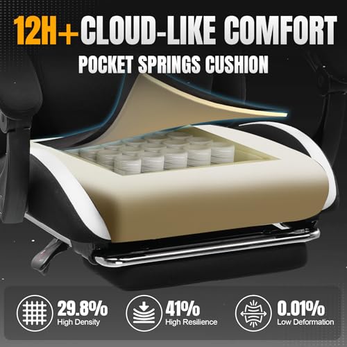 GTRACING Gaming Chair Ergonomic Office Chair with Foot Rest & Pocket Spring Cushion, High Back Computer Desk Chair with Headrest & Lumbar Support, Breathable Fabric Game Chair for Adults, Coal-Black - Image 5