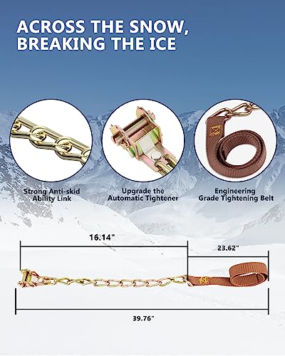 SCITOO 195-275mm Snow Chains For Car SUV Pickup Trucks,Quick Easy Installation Tire Traction Chain,Adjustable Universal Emergency Anti-Skid Thickening Snow Chains - Set of 10 - Image 6