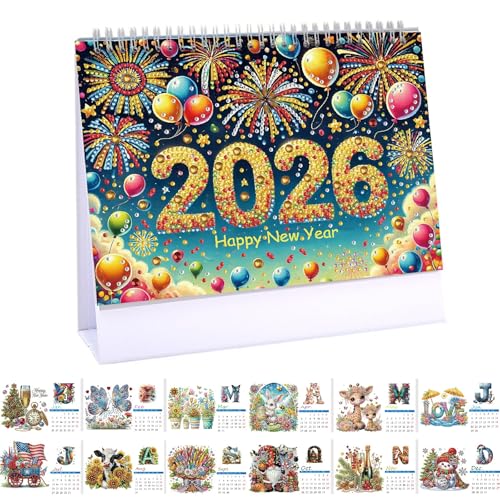 DIYDeligths Diamond Art Painting Desk Calendar 2026 Monthly Flip Tabletop Calendar Kit for Home Office Planning Desktop Ornament DIY Craft Gift (2026-B)