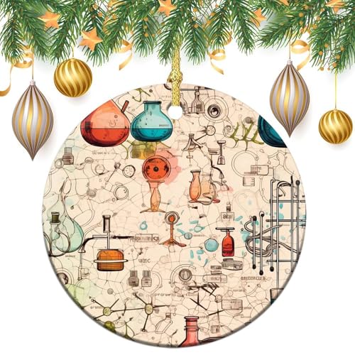 Science Chemical Knowledge Christmas Ornaments Round Hanging Pendent Ceramic Christmas Trees Decoration 4 Pcs - Image 4