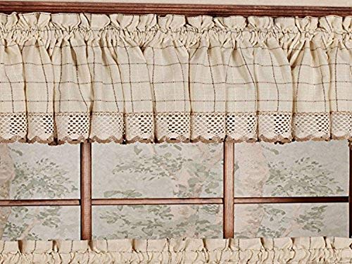 Image of Sweet Home Collection Cotton Kitchen Window Curtains Pair, Valance, Adirondack Toast (Pack of 6)