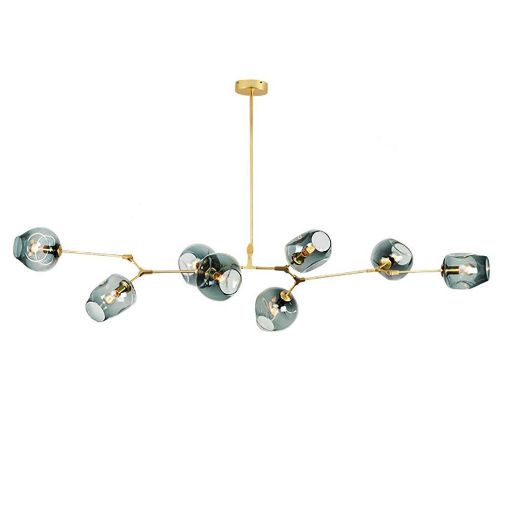 KXEcoLife Foldable Chandelier Mid Century Antique Brass E27 Branches Chandeliers Ceiling Light Fixtures,Sputnik Modern Bubble Glass Pendant Light-Gradient Blue 8 Head Of