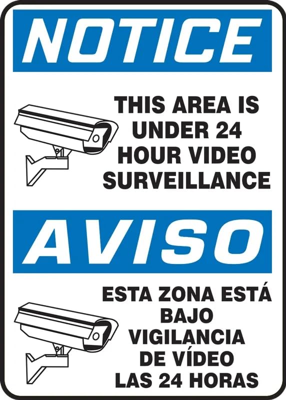 Panneau surveillance vidéo bilingue OSHA pour sécuriser les accès entrepôt et parking