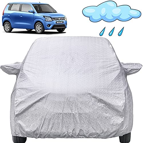 Image of Autofact Waterproof Car Body Cover Compatible with Maruti Wagonr (2019 to 2021) with Mirror Pockets (Shinning Silver).
