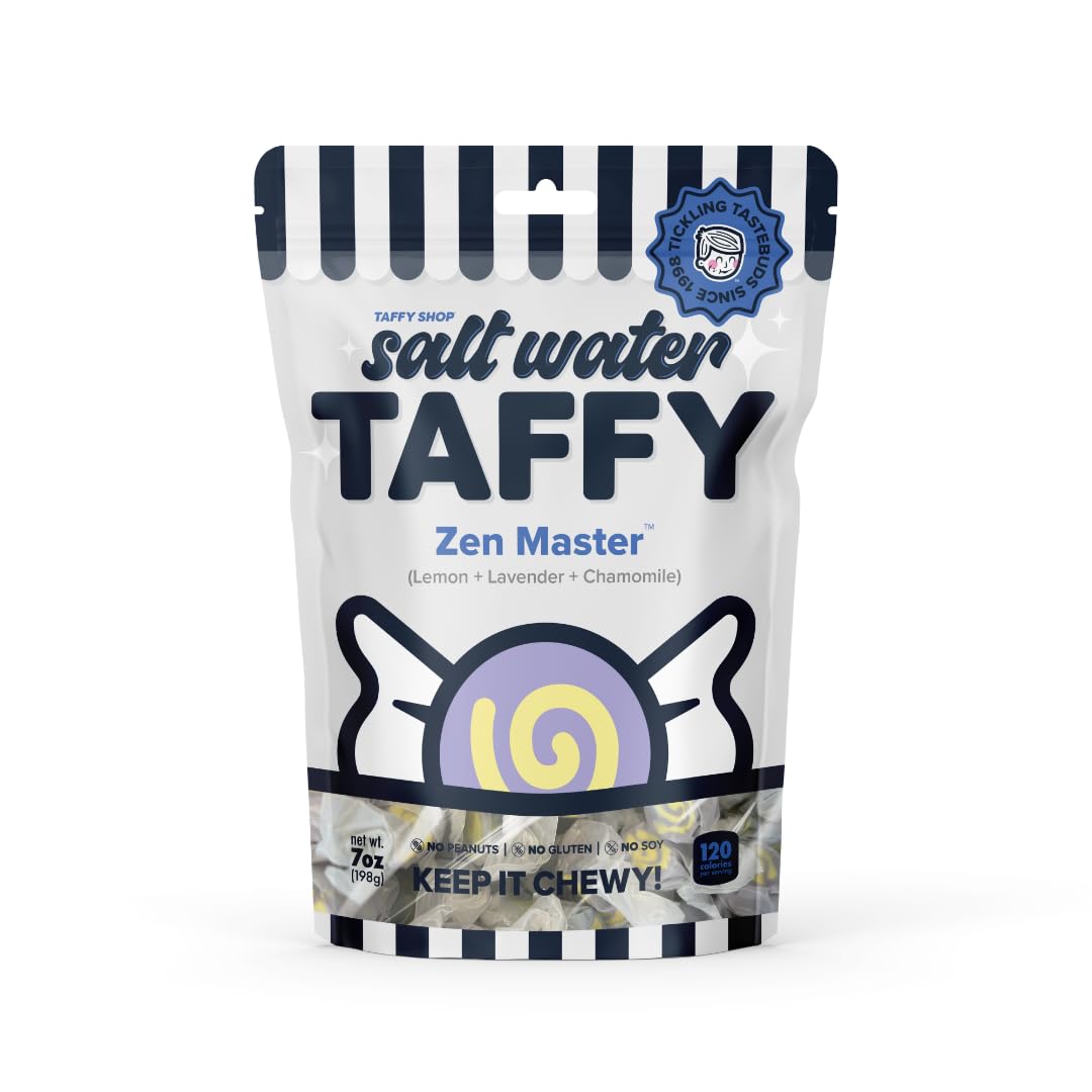Taffy Shop Zen Master, Lemon Lavender Chamomile Salt Water Taffy – Gourmet Soft Chewy Candy, Bulk Sweet Snack, Fresh Gift & Gluten-Free, 35