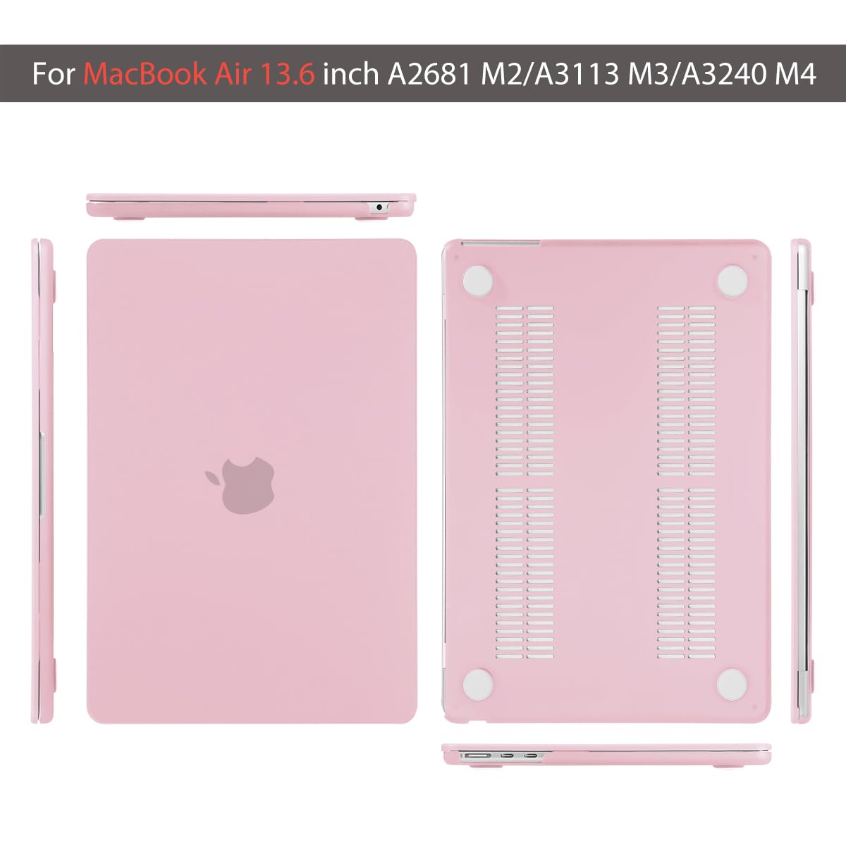 Funda Teryeefi compatible con MacBook Air de 13,6 pulgadas M2 M3 M4 2022 2023 2024 2025, modelo A2681/A3113/A3240, funda rígida para portátil, funda de teclado y adaptador USB 3.0, rosa tiza esmerilada