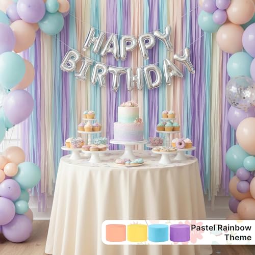 Image of PartyWoo Crepe Paper Streamers 6 Rolls 492ft, Pack of Peach, Purple, Light Pink and Pastel Blue Party Streamers for Mermaid Birthday Decorations, Mermaid Party Decorations (1.8 Inch x 82 Ft /Roll)