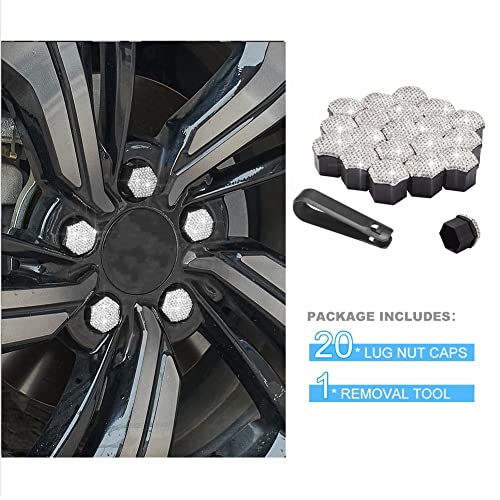 Image of Blueshyhall 19mm Bling Crystal Wheel Lug Nut Cover Bolt Caps Anti-Rust Car Tire Nut Cover with Removal Tool (Pack of 20) - White