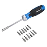 Amazon Basics 12 Piece Ratcheting Magnetic Screwdriver Set with Multiple Bits&comma; Black&comma; Blue&comma; Silver