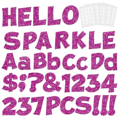 Image of 237 Pcs Glitter Bulletin Board Letters, Numbers and Punctuation 4 Inch | Cut Out Letters for Bulletin Board Decorations, Poster Board Letters Alphabet Cutouts for Classroom Wall Decor (Hot Pink)