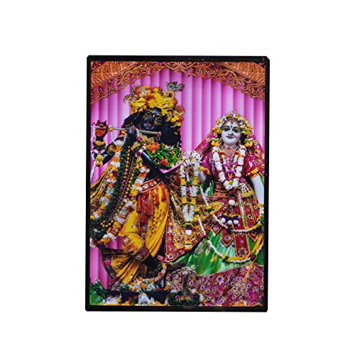 Image of Templeshop Mayapur Iskcon Radha Madhav Lamination Plywood Photo Frame with Back stand And Glossy Look Around (Various Sizes & Colors) (Orange Green Red Dress, 18L x 13W cm, Radha Madhav Photo Frame 7x5 Inches)