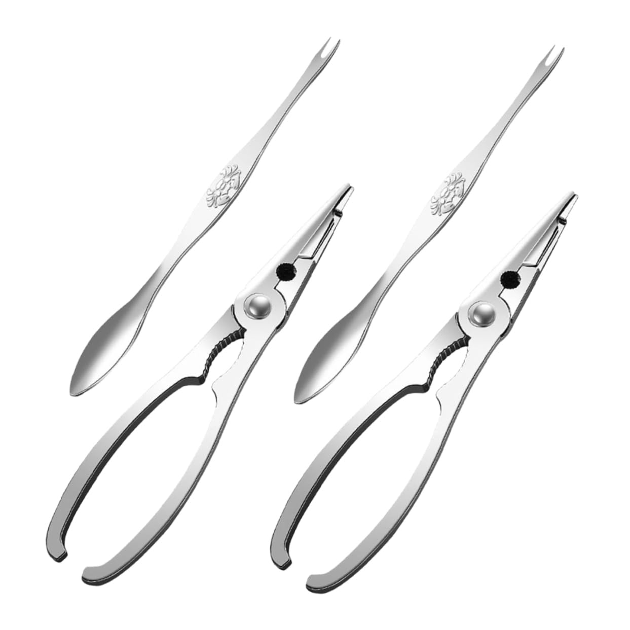 4pcs Stainless Steel Crab Crackers and Forks Heavy Duty Seafood Tools for Effortless Crab Leg Cutting and Artful Meat Removal for Home Use and Outdoor Picnics