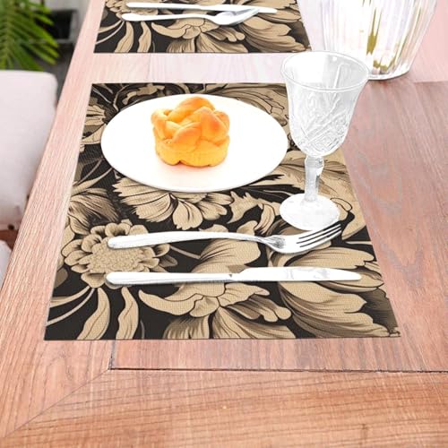 Set de table tissé lot de 6 résistant à la chaleur lavable décor encre - 5