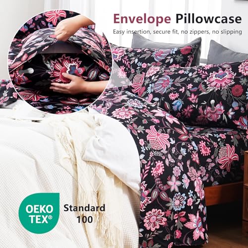 Image of Bedlifes Floral Pattern Bed Sheet Set Queen Size, 16 inch Deep Pocket 4PCS | Ultra Soft Microfiber, Breathable & Silky, OEKO-TEX Certified, Easy-Care Machine Washable, 4PCS, All-Season Spring Bedding