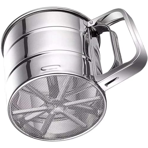 Image of Stainless Steel Flour Sifter Cup, Hand Press Atta Chalni /Atta Channi, Fine Mesh Flour Sieve for Baking, Maida, Powdered Sugar & Cocoa, Durable Kitchen Tool