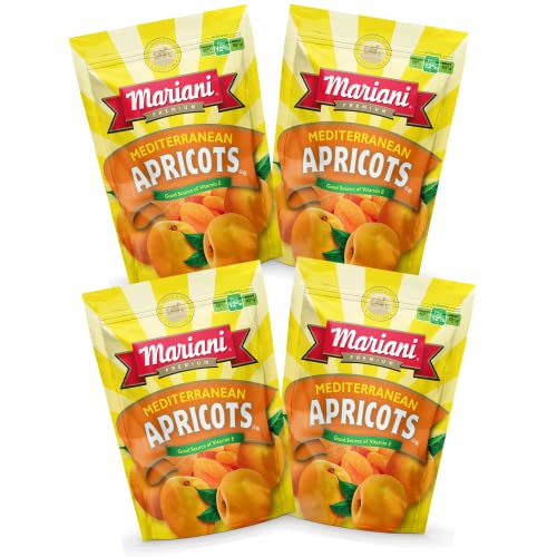 Mariani Mediterranean Dried Apricots - No Sugar Added, Gluten Free, Vegan, Fat Free, Non-GMO - Healthy Snacks for Kids & Adults, 6oz (Pack of 4)