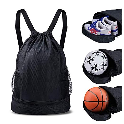 SKL Drawstring Bag Backpack with Ball Shoe Compartment Sport Gym Sackpack String Bag for Men Women Soccer Basketball