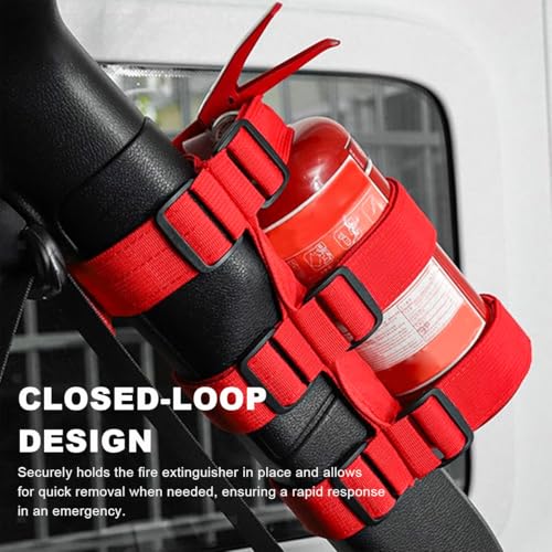 Image of Ohleats Roll Bar Fire Extinguisher Holder, Adjustable Fire Extinguisher Mount Strap with American Flag Pattern, Car Accessories Fixed Belt for Wrangler JK JKU TJ CJ (No Pattern, Red, 1 PCS)