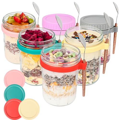 Image of Xileanalee 6 Pack Overnight Oats Containers with Lids and Spoons-18 Oz Overnight Oats Jars Mason Jars for Chia Pudding Cereal Fruit Vegetable Milk Salad Yogurt Meal Prep