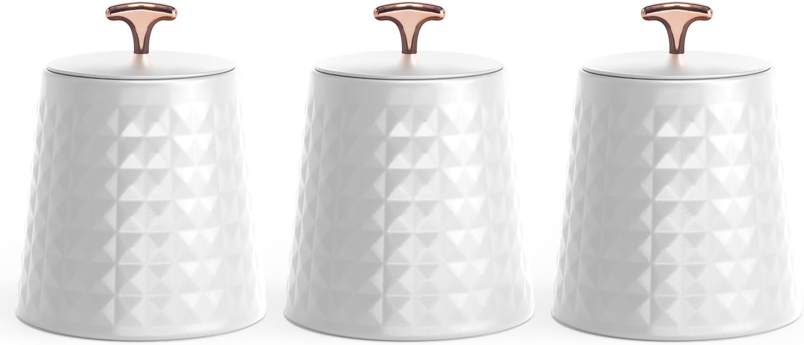 EHC Tea Sugar Coffee Canisters Set, Kitchen Storage Jars with Lids Airtight, Containers Canisters Jars Set of 3, White