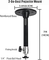Vista 2 de 2-Be-Best Soporte de techo para mini proyector, ajustable de 360°, longitud de montaje en pared, 7 pulgadas/7.1 in, compatible con proyectores TMY