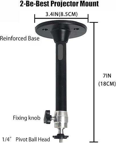 Miniatura 2 de 2-Be-Best Soporte de techo para mini proyector, ajustable de 360, longitud de montaje en pared, 7 pulgadas7.1 in, compatible con proyectores TMY