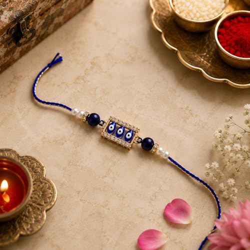 Image of JAIPUR ACE Elegant Blue inchBRO inch Designer Rakhi Gift Set with Greeting Card and Roli Chawal Pouch, Premium Brother Rakhi, Festive Raksha Bandhan Gift for Brother, Traditional (NR6)