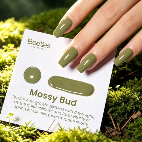 Image of Beetles Green Gel Polish - Mossy Bud 15ML /0.51Fl Oz, Olive Green Gel Nail Polish, Color-Matched Bottle, Soak-Off UV LED, Long-Lasting Holiday & Fall Nails Art for DIY Beginners & Salon Pros