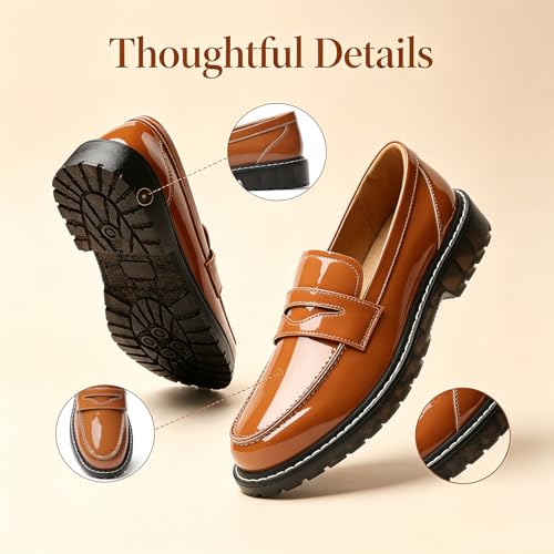 Image of Black Penny Loafers for Women, Shiny Comfortable Dress Work Shoes