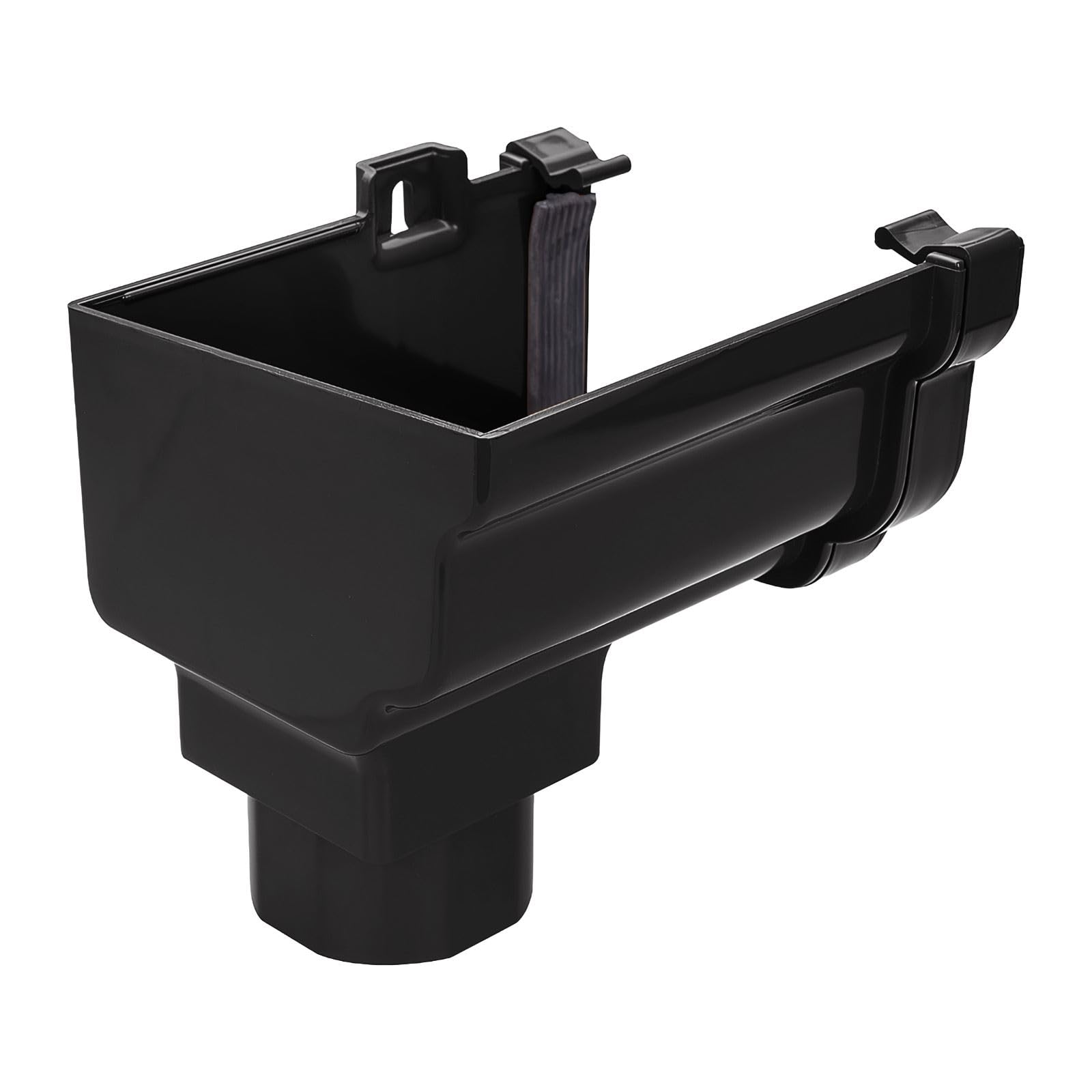 Kayflow Ogee Gutter Stopend Outlet (Left) – High Capacity PVC Rainwater Drainage System End Downpipe Connector - Black