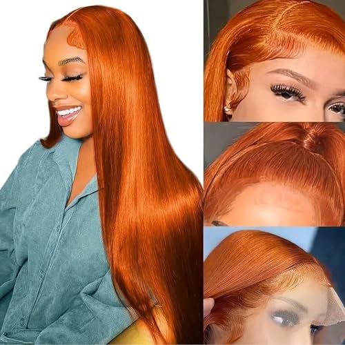 Fiumer Ginger Wig Human Hair 13x4 Straight Ginger Orange Lace