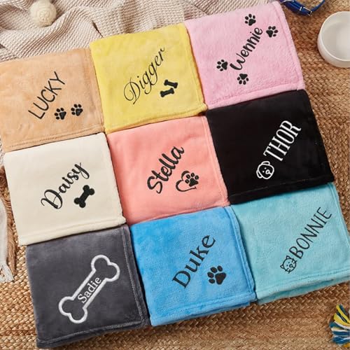 IEK Individuelle Hundedecke mit Namen, besticktem Namen und Muster, personalisierte Hundedecke, Geschenke für Tierliebhaber