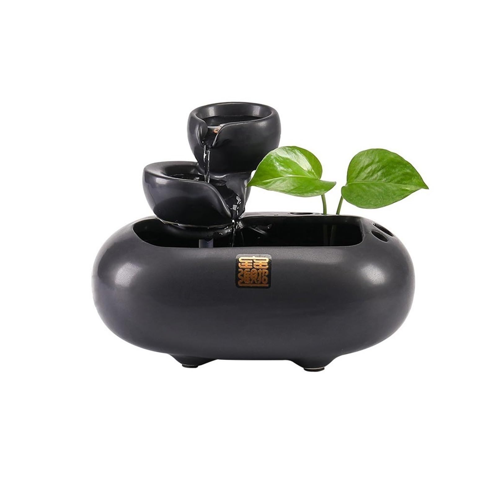 water feature Ceramic Waterfall Indoor Fountain Tabletop Water for Office Home(Black)