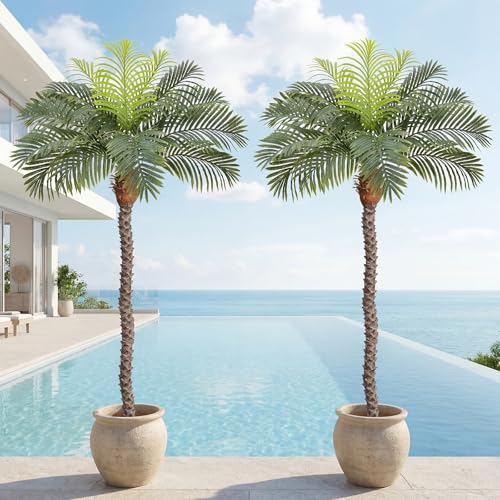 Image of 6ft Tall Artificial Phoenix Palm Tree for Outdoor Indoor Decor, Large Faux Coconut Silk Palm Tree Tropical Fake Tree Perfect for Outside Patio Poolside Home Office Decor (Set of 2)