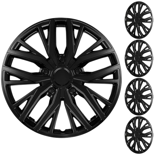 XLAVTIY 14 Inch Universal Hubcaps Wheel Covers Snap-On Wheel Rim Covers for Cars and SUVs Compatible with Most Steel Wheels Set of 4 (Black)