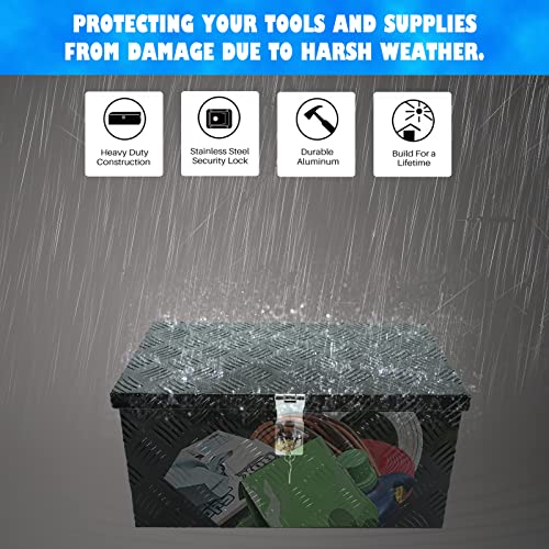 Eivojor 20" Aluminum Stripes Plated Tool Box Pick Up Truck Bed Rv Trailer Toolbox Storage Organizer With Side Handle,Waterproof Lock And Keys - Black #TOP3