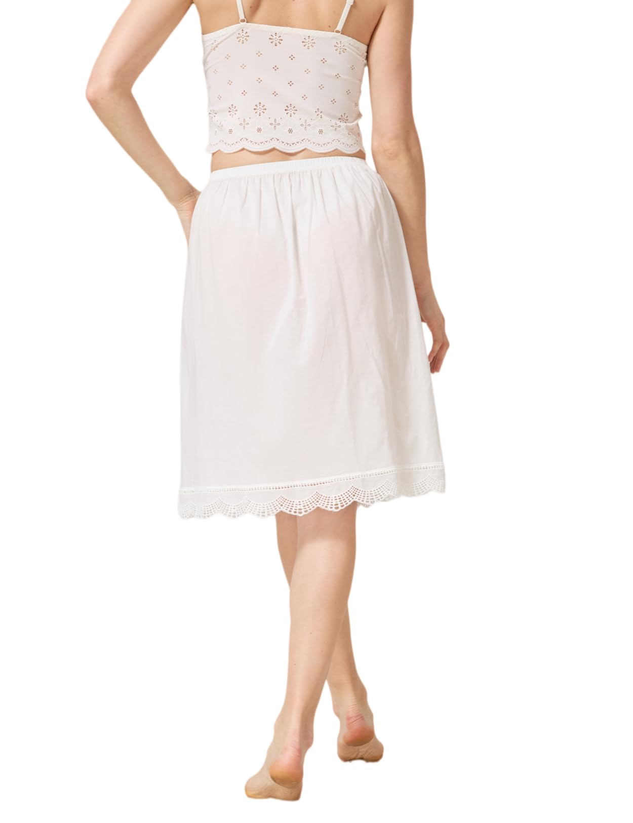 BEAUTELICATE Sottogonna in Cotone Corta Antistatico Sottoveste con Pizzo Smerlato Elastico in Vita Avorio 60cm 80cm