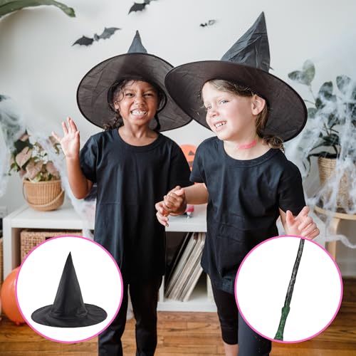 Image of WANNA PARTY Pack of 2 Kid's Hogwarts Student Witch Costume Hat with Harry The Magician Magic Wand for Pretend Play Party Costume Halloween Costume Cosplay Accessory|Magical Costume Theme Party