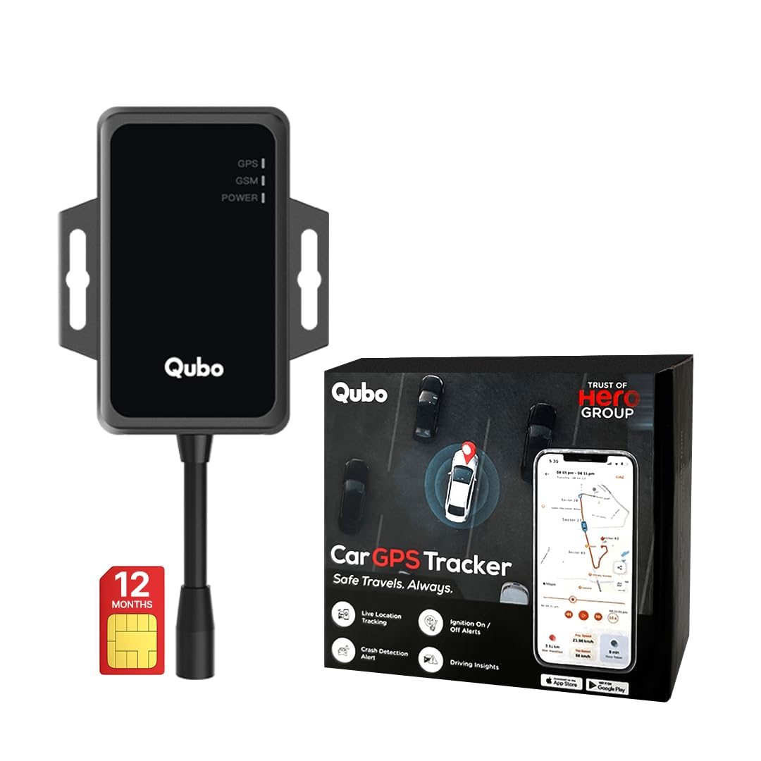 Qubo Wired Car GPS Tracker from Hero Group (Pre-Recharged SIM & 1 Year App) | Remote Engine Cut-Off (Relay Included) | 450 mAh battery | Instant Alerts - Ignition, Theft, Towing | Installation Support