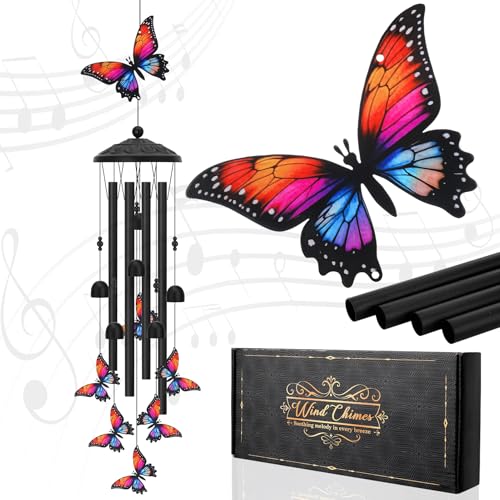 Hoemwarm Colorful Butterfly Wind Chimes Metal Windchimes Outdoors Butterfly Gifts for Women Men Garden Yard Patio Decor