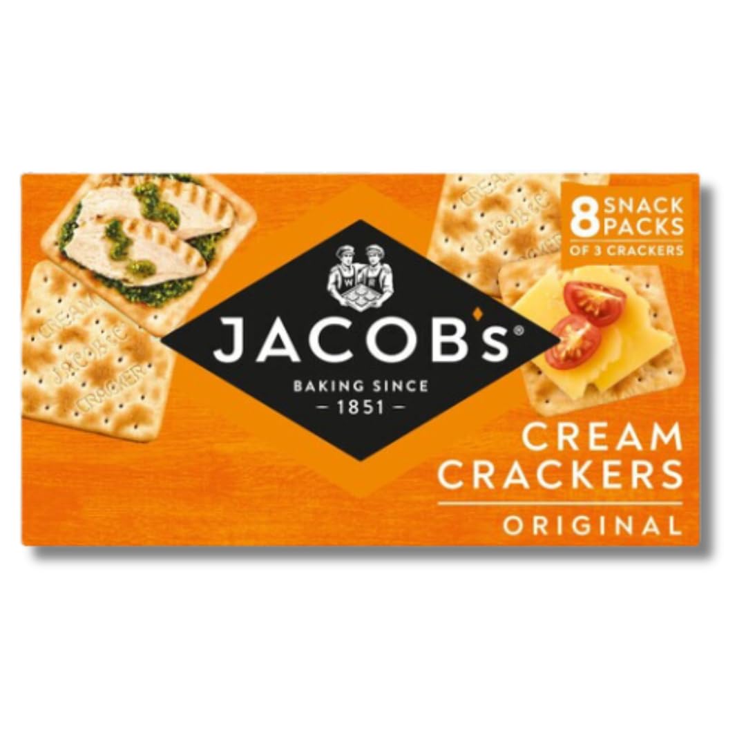 Jacobs Crackers for Cheese Biscuits Multipack - Jacobs Original Cream Crackers 8x3 Crackers Snack Packs (3 each Individually Wrapped Biscuits total of 72 crackers) Bundled By The Great British Kitchen