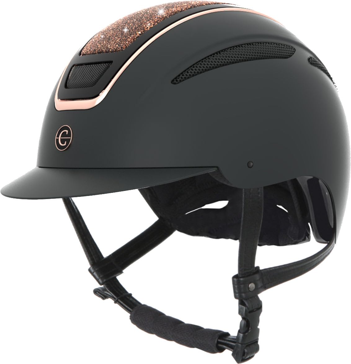 Covalliero Casco de equitación Elite, para mujer, ventilación óptima, correa de piel sintética, forro interior extraíble, carcasa dura ABS, oro rosa, M/56-58 cm